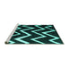 Sideview of Machine Washable Abstract Turquoise Contemporary Area Rugs, wshcon411turq