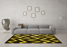 Machine Washable Abstract Yellow Contemporary Rug in a Living Room, wshcon411yw