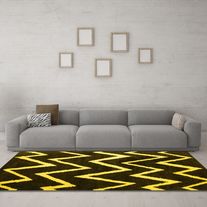 Machine Washable Abstract Yellow Contemporary Rug in a Living Room, wshcon411yw