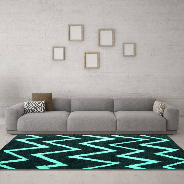 Machine Washable Abstract Turquoise Contemporary Area Rugs in a Living Room,, wshcon411turq