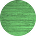 Round Machine Washable Abstract Emerald Green Contemporary Area Rugs, wshcon412emgrn