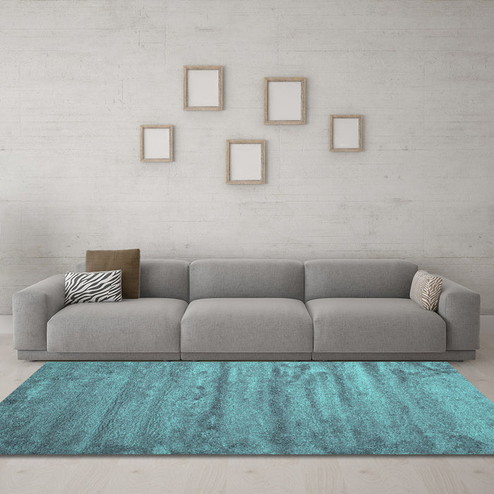 Machine Washable Abstract Turquoise Contemporary Area Rugs in a Living Room,, wshcon412turq