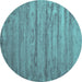 Round Machine Washable Abstract Turquoise Contemporary Area Rugs, wshcon412turq