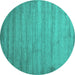 Round Machine Washable Abstract Turquoise Contemporary Area Rugs, wshcon415turq