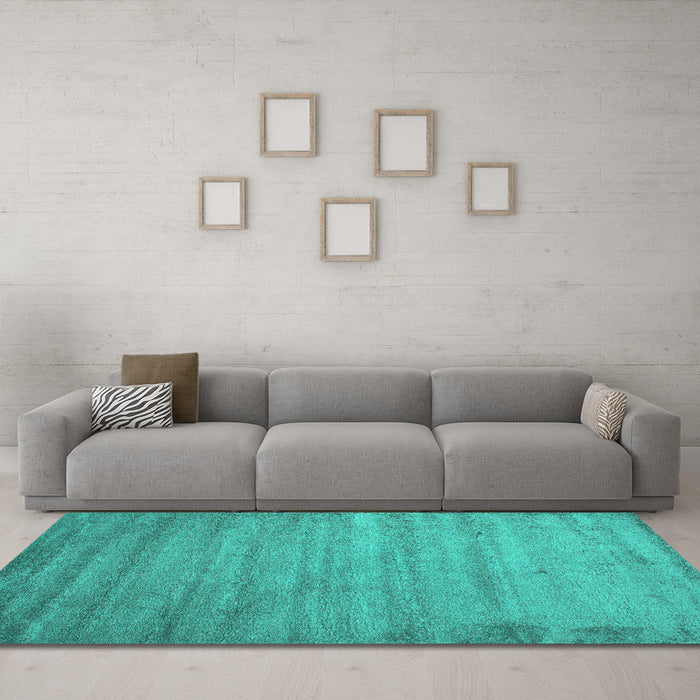 Machine Washable Abstract Turquoise Contemporary Area Rugs in a Living Room,, wshcon415turq