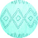 Round Machine Washable Solid Turquoise Modern Area Rugs, wshcon416turq