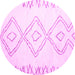 Round Machine Washable Solid Pink Modern Rug, wshcon416pnk