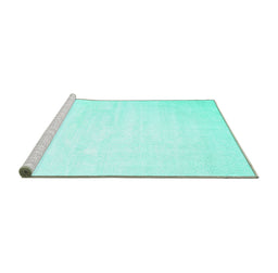 Sideview of Machine Washable Solid Turquoise Modern Area Rugs, wshcon417turq