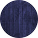 Round Abstract Blue Contemporary Rug, con418blu