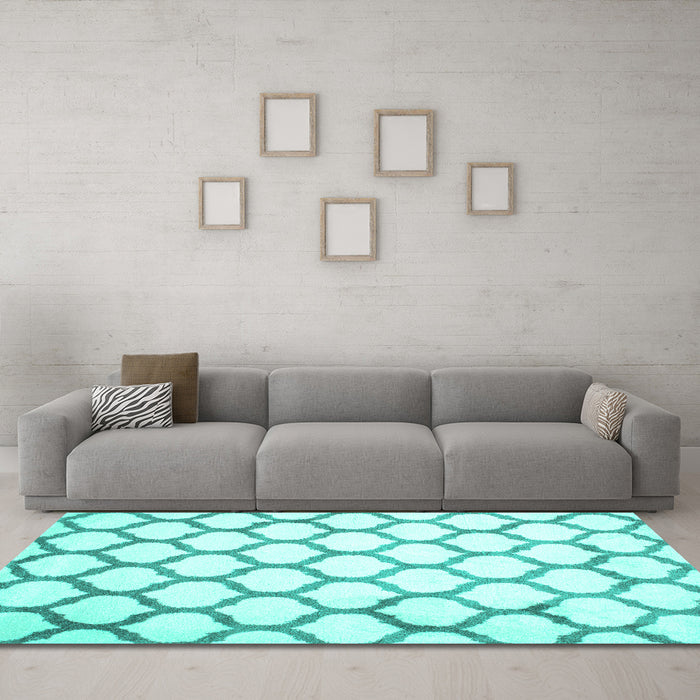 Machine Washable Terrilis Turquoise Contemporary Area Rugs in a Living Room,, wshcon419turq
