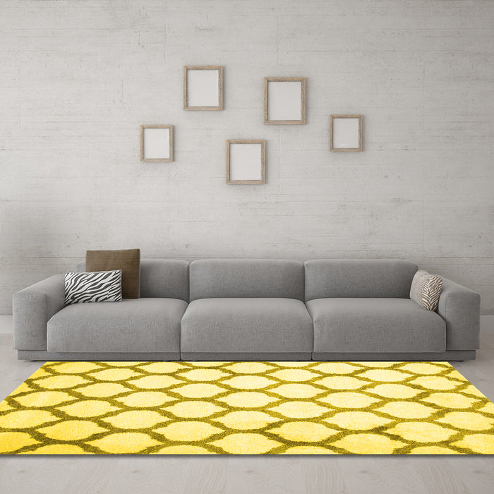 Machine Washable Terrilis Yellow Contemporary Rug in a Living Room, wshcon419yw