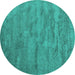 Round Machine Washable Abstract Turquoise Contemporary Area Rugs, wshcon420turq