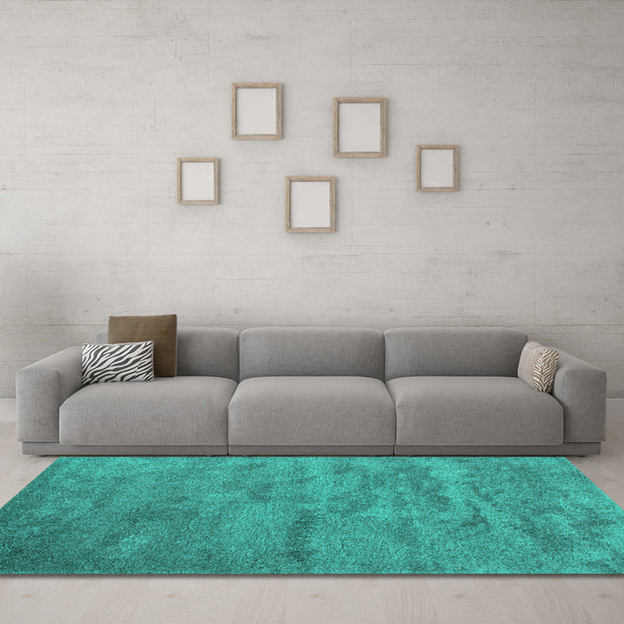 Machine Washable Abstract Turquoise Contemporary Area Rugs in a Living Room,, wshcon420turq