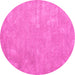 Round Machine Washable Abstract Pink Contemporary Rug, wshcon421pnk