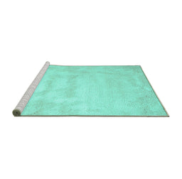 Sideview of Machine Washable Abstract Turquoise Contemporary Area Rugs, wshcon423turq