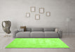 Machine Washable Abstract Green Contemporary Area Rugs in a Living Room,, wshcon423grn