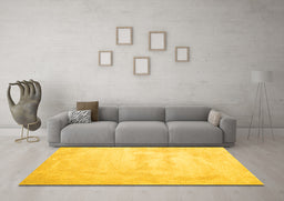 Machine Washable Abstract Yellow Contemporary Rug in a Living Room, wshcon423yw
