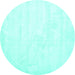 Round Machine Washable Solid Turquoise Modern Area Rugs, wshcon424turq