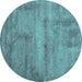 Round Machine Washable Abstract Turquoise Contemporary Area Rugs, wshcon425turq