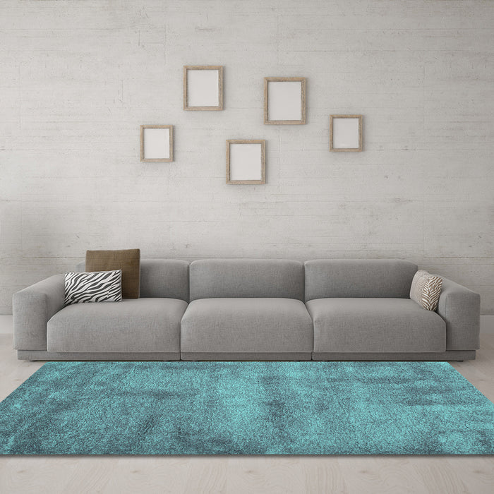 Machine Washable Abstract Turquoise Contemporary Area Rugs in a Living Room,, wshcon425turq