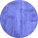 Round Abstract Blue Contemporary Rug, con425blu