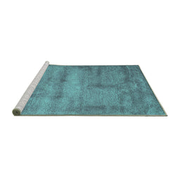 Sideview of Machine Washable Abstract Turquoise Contemporary Area Rugs, wshcon425turq