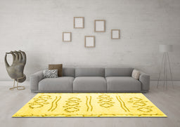 Machine Washable Solid Yellow Modern Rug in a Living Room, wshcon429yw