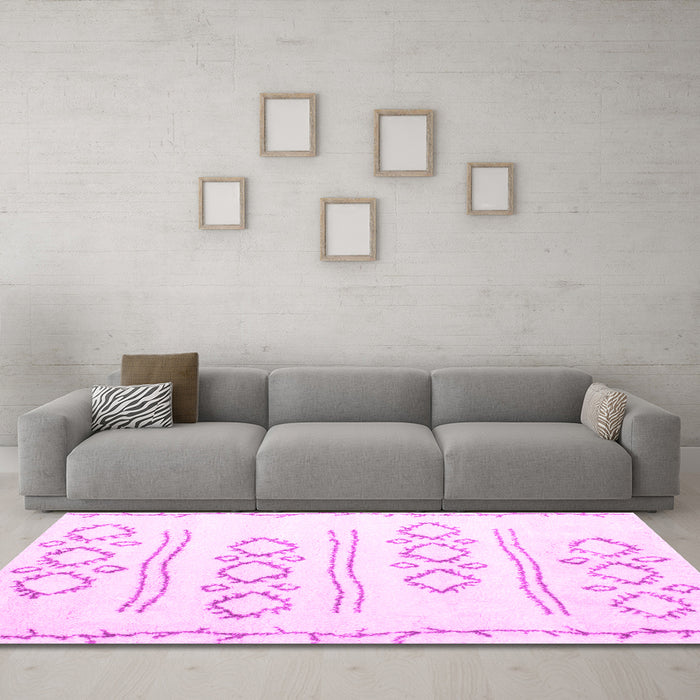 Machine Washable Solid Pink Modern Rug in a Living Room, wshcon429pnk