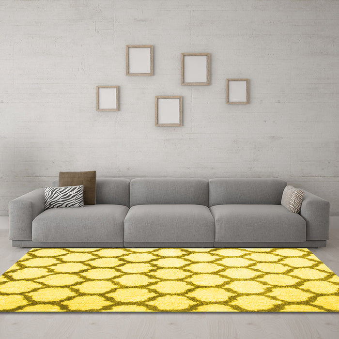 Machine Washable Terrilis Yellow Contemporary Rug in a Living Room, wshcon430yw