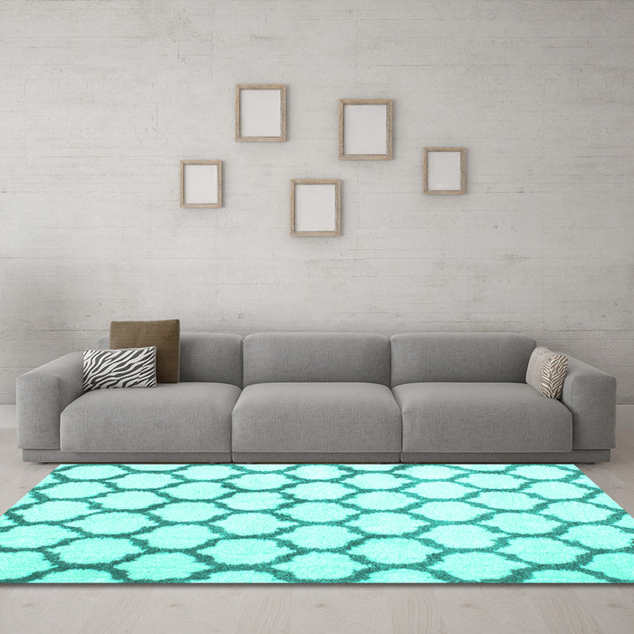 Machine Washable Terrilis Turquoise Contemporary Area Rugs in a Living Room,, wshcon430turq