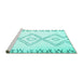 Sideview of Machine Washable Solid Turquoise Modern Area Rugs, wshcon431turq