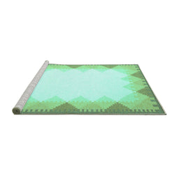 Sideview of Machine Washable Abstract Turquoise Contemporary Area Rugs, wshcon432turq