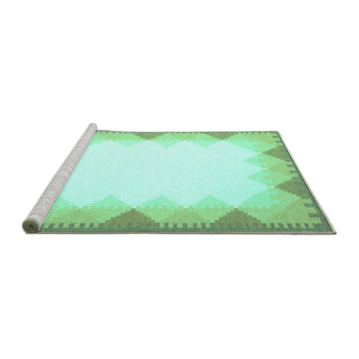 Sideview of Machine Washable Abstract Turquoise Contemporary Area Rugs, wshcon432turq