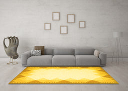 Machine Washable Abstract Yellow Contemporary Rug in a Living Room, wshcon432yw