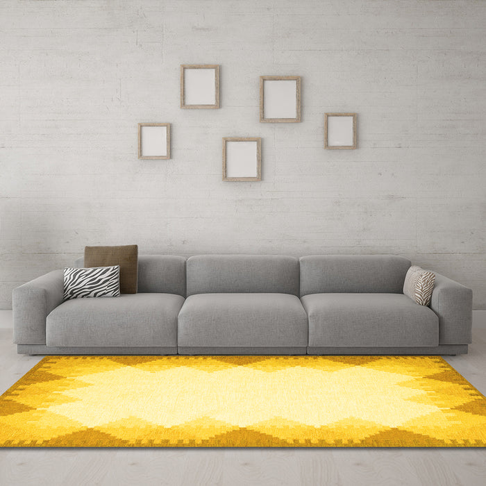Machine Washable Abstract Yellow Contemporary Rug in a Living Room, wshcon432yw