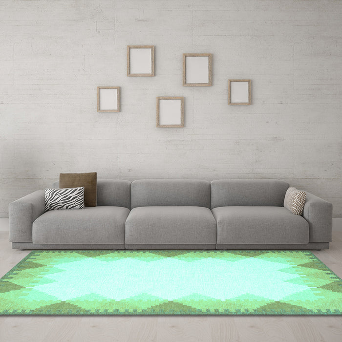 Machine Washable Abstract Turquoise Contemporary Area Rugs in a Living Room,, wshcon432turq