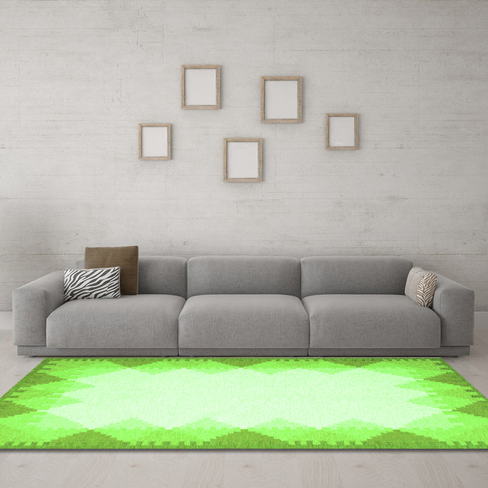 Machine Washable Abstract Green Contemporary Area Rugs in a Living Room,, wshcon432grn
