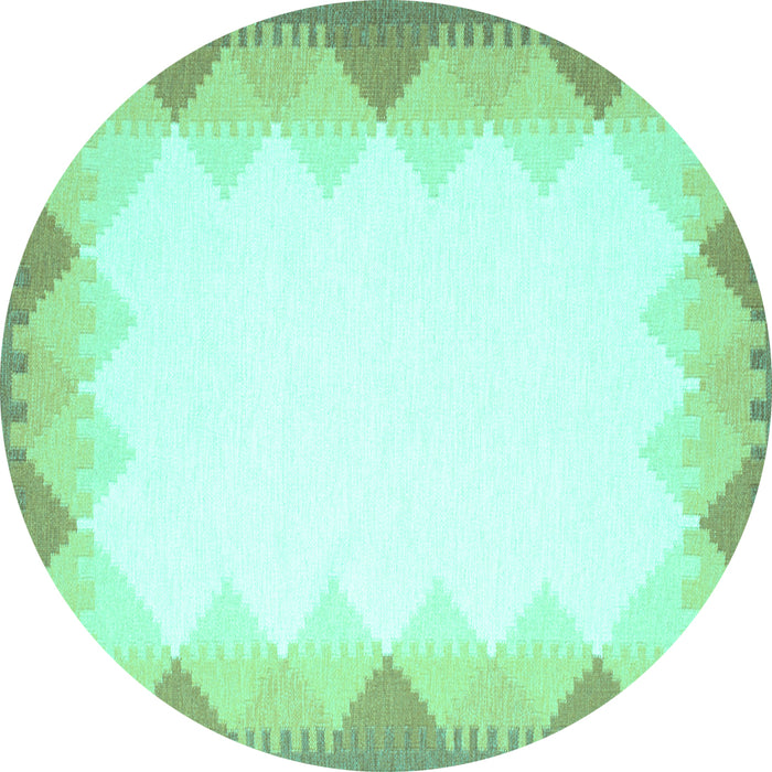 Round Abstract Turquoise Contemporary Rug, con432turq