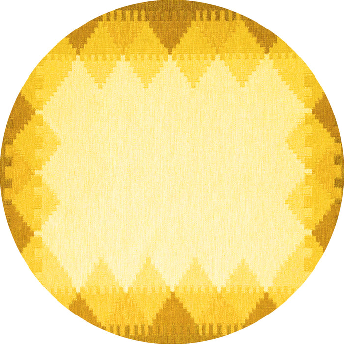 Round Machine Washable Abstract Yellow Contemporary Rug, wshcon432yw