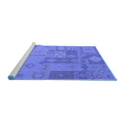 Sideview of Machine Washable Patchwork Blue Transitional Rug, wshcon433blu