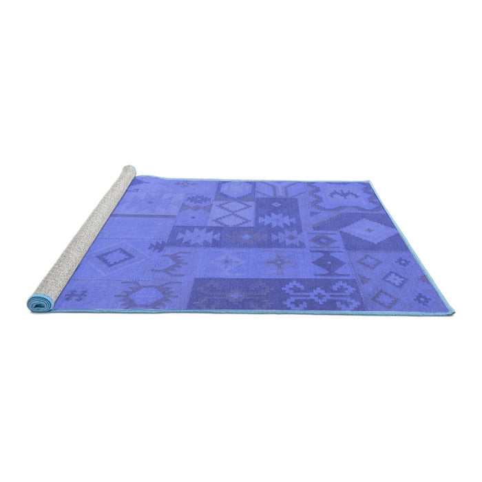 Sideview of Machine Washable Patchwork Blue Transitional Rug, wshcon433blu