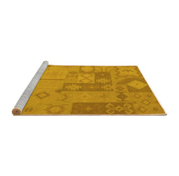 Sideview of Machine Washable Patchwork Yellow Transitional Rug, wshcon433yw