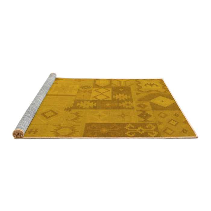 Sideview of Machine Washable Patchwork Yellow Transitional Rug, wshcon433yw