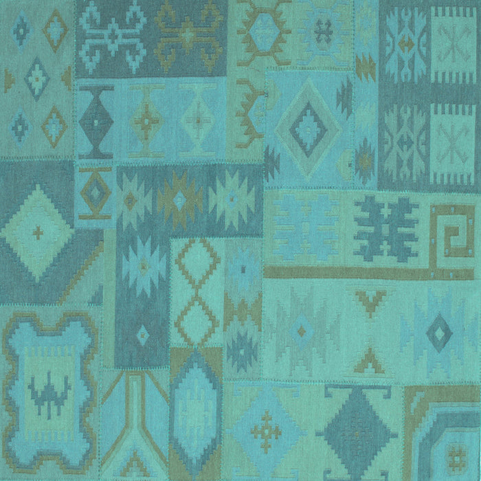 Square Patchwork Turquoise Transitional Rug, con433turq
