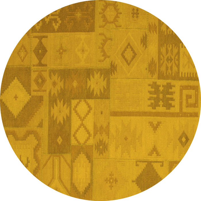 Round Patchwork Yellow Transitional Rug, con433yw