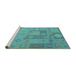 Sideview of Machine Washable Patchwork Turquoise Transitional Area Rugs, wshcon433turq