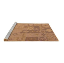 Sideview of Machine Washable Patchwork Brown Transitional Rug, wshcon433brn