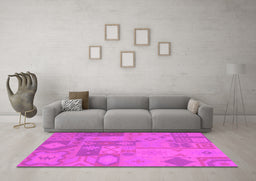 Machine Washable Patchwork Pink Transitional Rug in a Living Room, wshcon433pnk