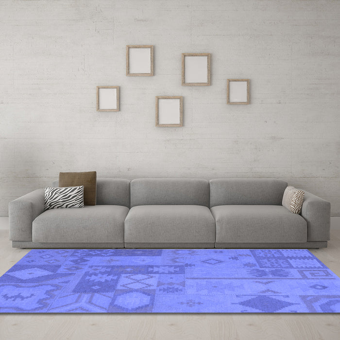 Machine Washable Patchwork Blue Transitional Rug in a Living Room, wshcon433blu