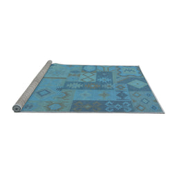 Sideview of Machine Washable Patchwork Light Blue Transitional Rug, wshcon433lblu